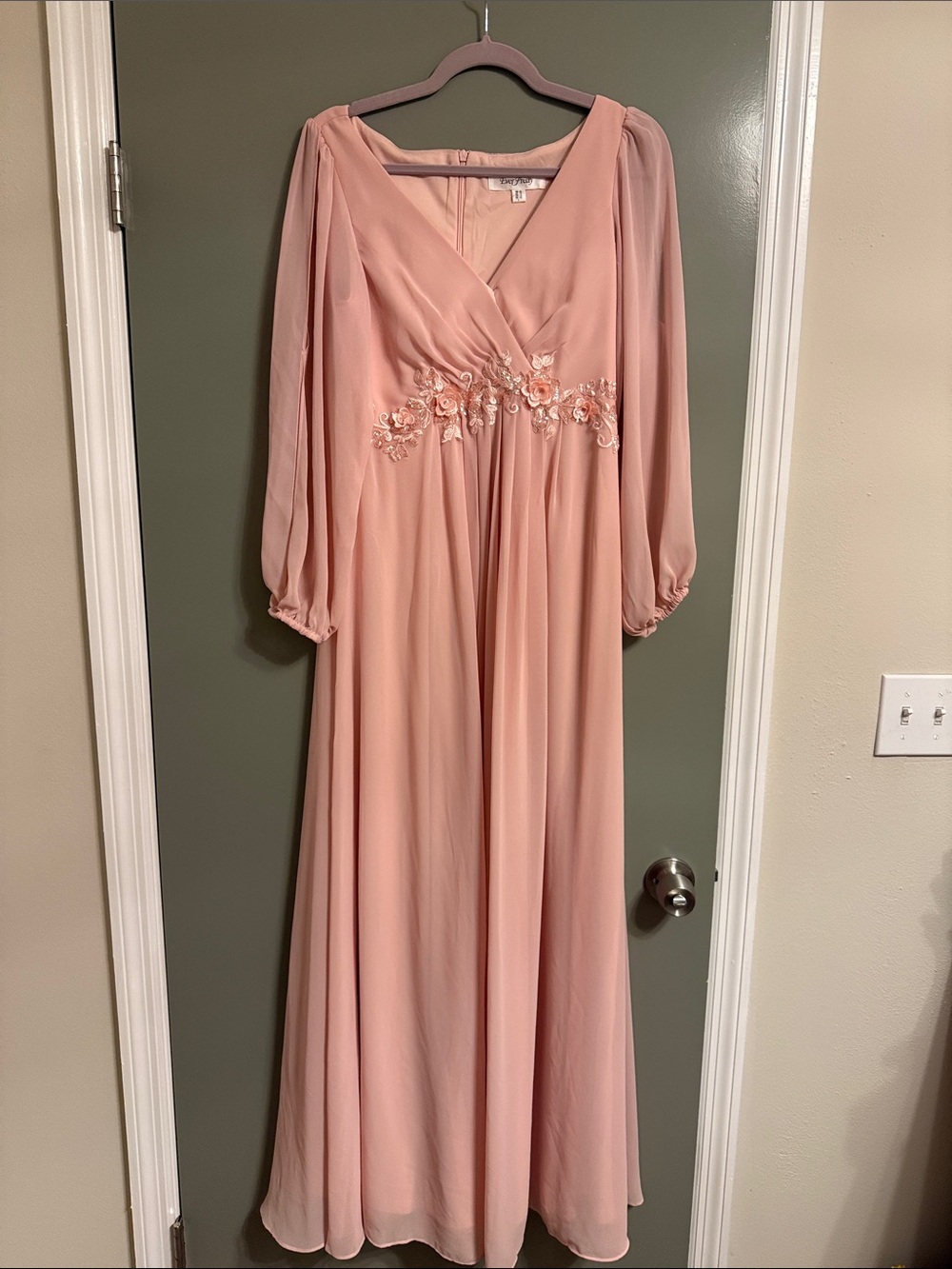 Ever Pretty Blush Pink Chiffon Maxi Dress with Floral Waist Appliqué